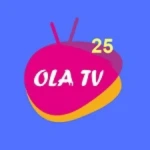 "The logo of Ola TV, featuring the words 'OLA TV' in white text inside a pink and yellow TV-shaped icon, with the number '25' above the TV