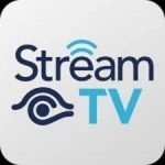 The logo of Stream TV, with the word 'Stream' in blue and 'TV' in a modern font with a small icon of a curved line representing a signal.