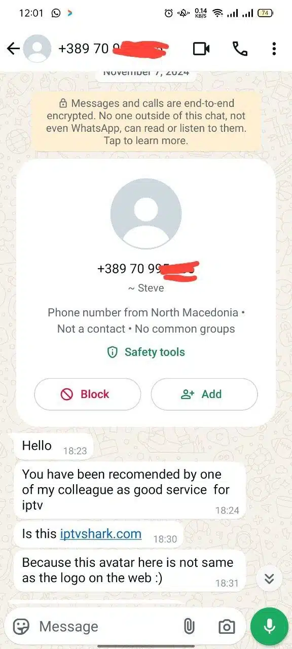A series of customer reviews and interactions regarding IPTV service, showing messages between customers and customer support via WhatsApp. The messages include discussions about troubleshooting, service activation, and inquiries regarding channel options and subscription details.