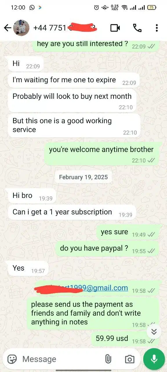 A series of customer reviews and interactions regarding IPTV service, showing messages between customers and customer support via WhatsApp. The messages include discussions about troubleshooting, service activation, and inquiries regarding channel options and subscription details.