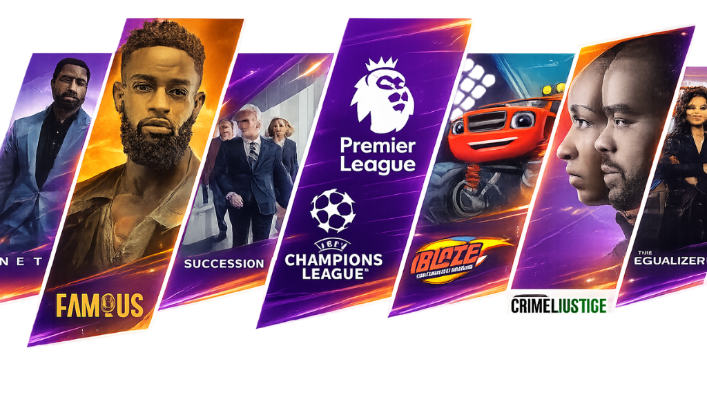 IPTV Polska content library featuring live sports, Premier League, UEFA Champions League, blockbuster movies, TV series, and premium 4K entertainment.